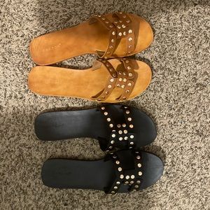 2 pair of Sandals Black and Tan